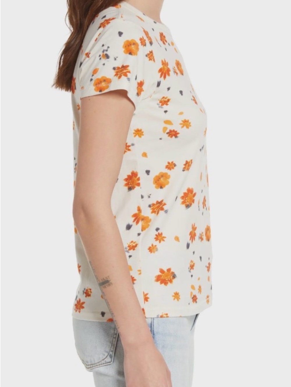 rag & bone All Over Poppy Floral Pima Cotton Jersey Tee White Orange Sz L - Picture 9 of 12